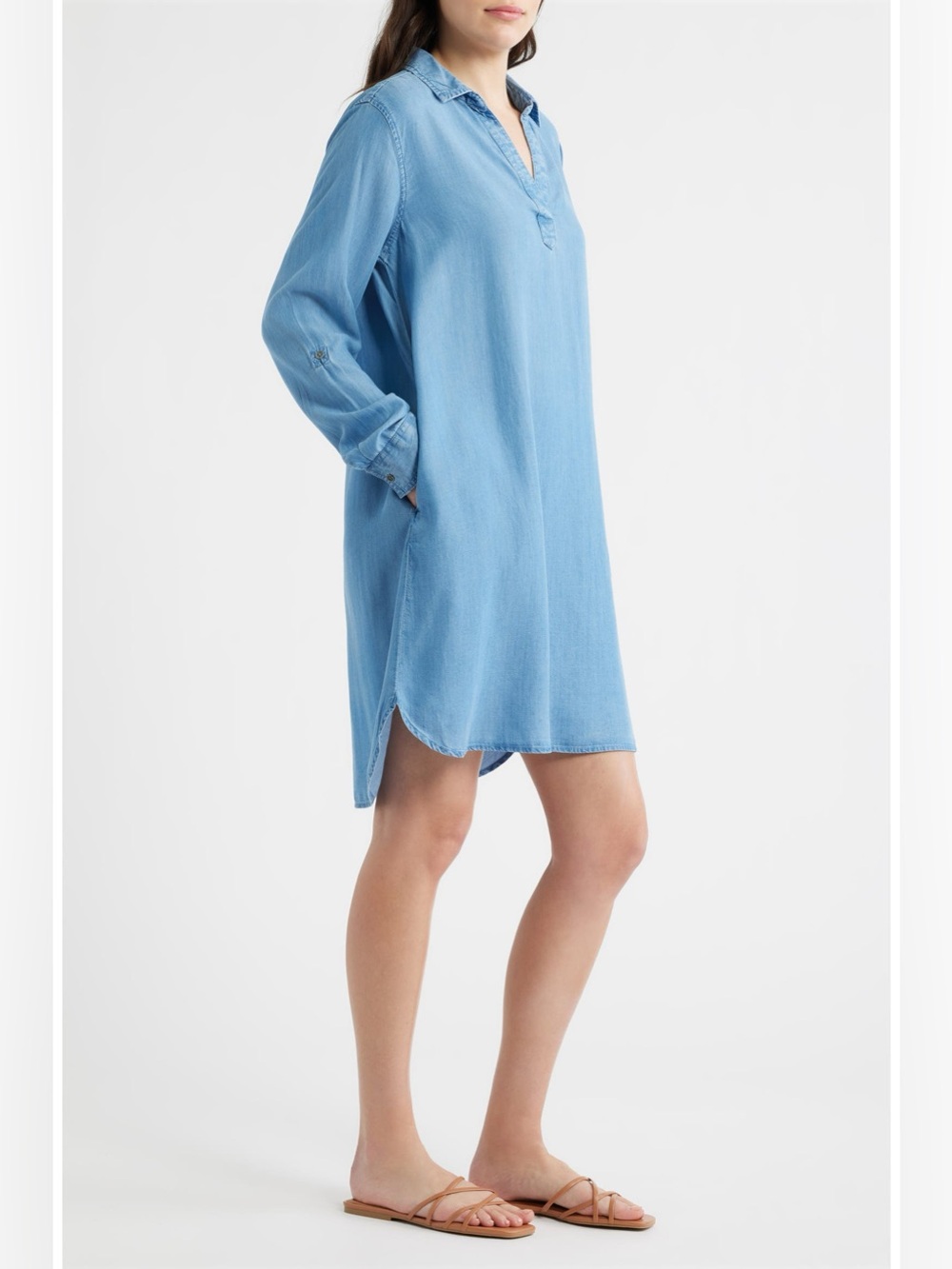 beachlunchlounge Light Blue Relaxed V-Neck Tunic Dress - Picture 3 of 12